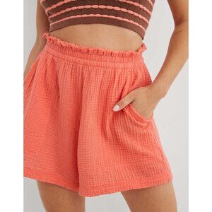 Aerie Womens Gauzy High Waisted Shorts Size‎ XXS Orange Pockets Beachy Vacation